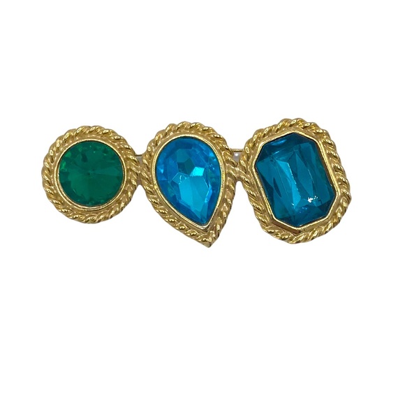 Goldtone Blue Green Stone Brooch - Picture 6 of 6